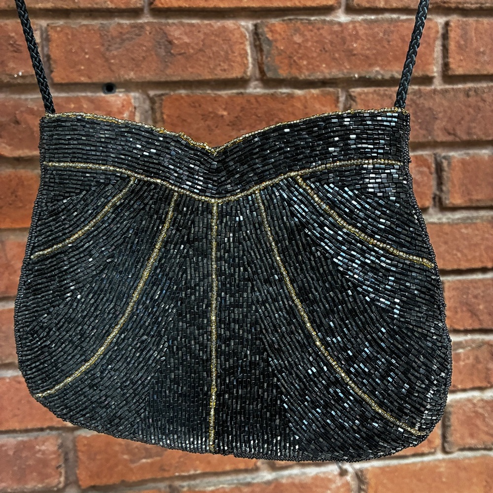 Henry Birks Vintage Beaded Evening Bag Black Hand-Beaded Purse Formal Cocktail - Picture 9 of 16